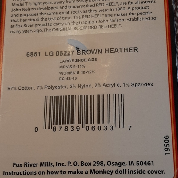 Red Heel Brown Heather Socks Size Large (Unisex) NWT - Picture 5 of 7